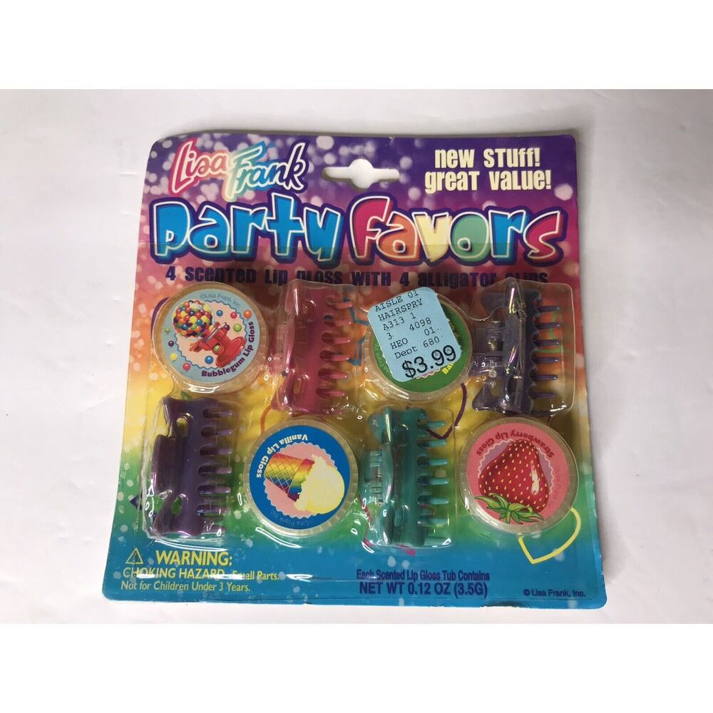 Lisa Frank Party Favor 4 Scented Lip Gloss W/ 4 Alligator Clip NEW Old Stock